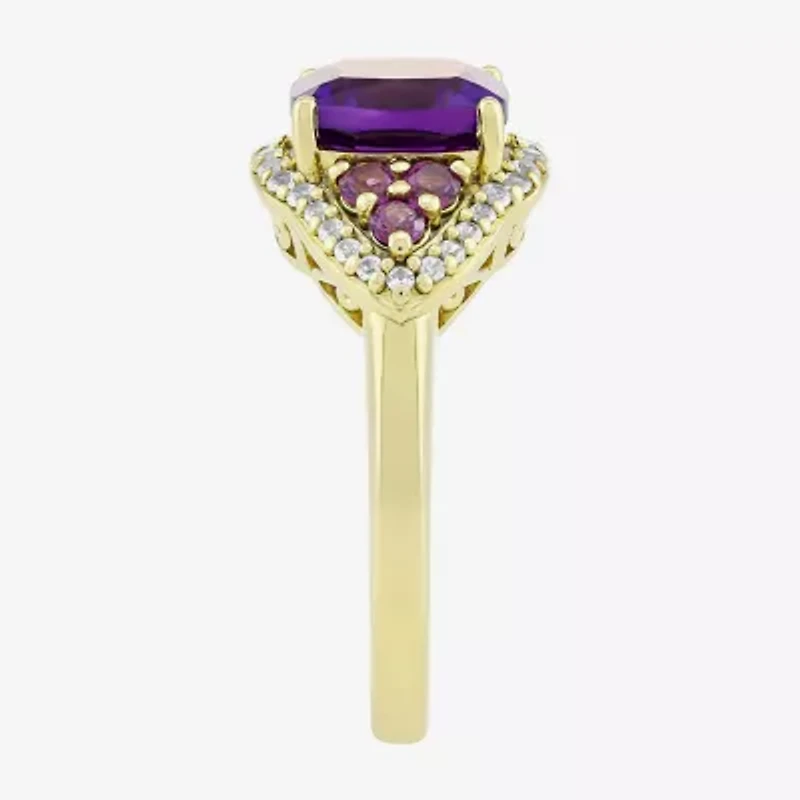 Womens Genuine Purple Amethyst 14K Gold Over Silver Cushion Cocktail Ring