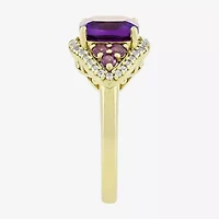 Womens Genuine Purple Amethyst 14K Gold Over Silver Cushion Cocktail Ring