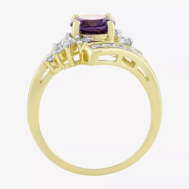 Womens Genuine Purple Amethyst 14K Gold Over Silver Oval Bypass  Cocktail Ring