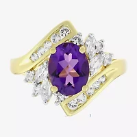 Womens Genuine Purple Amethyst 14K Gold Over Silver Oval Bypass  Cocktail Ring