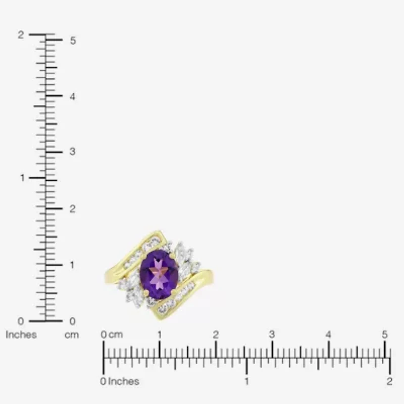 Womens Genuine Purple Amethyst 14K Gold Over Silver Oval Bypass  Cocktail Ring