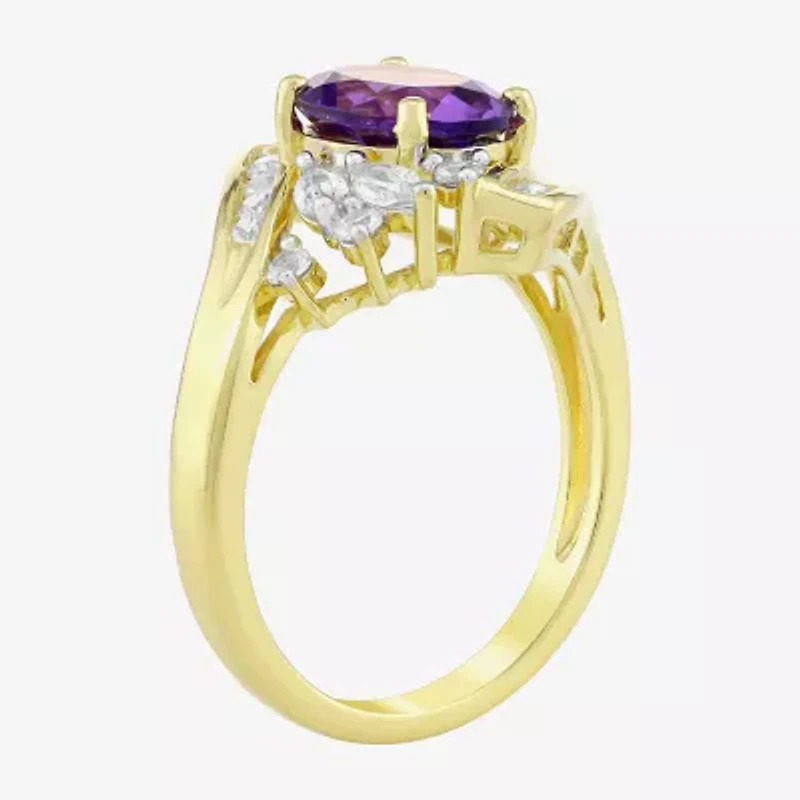 Womens Genuine Purple Amethyst 14K Gold Over Silver Oval Bypass  Cocktail Ring