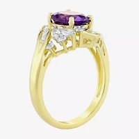 Womens Genuine Purple Amethyst 14K Gold Over Silver Oval Bypass  Cocktail Ring