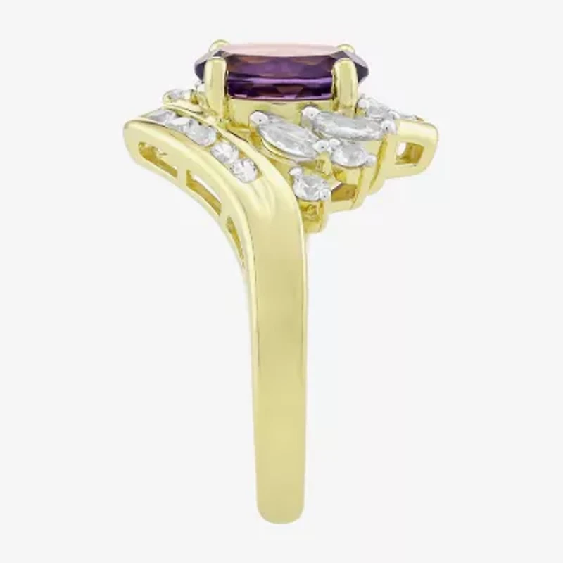 Womens Genuine Purple Amethyst 14K Gold Over Silver Oval Bypass  Cocktail Ring