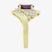 Womens Genuine Purple Amethyst 14K Gold Over Silver Oval Bypass  Cocktail Ring