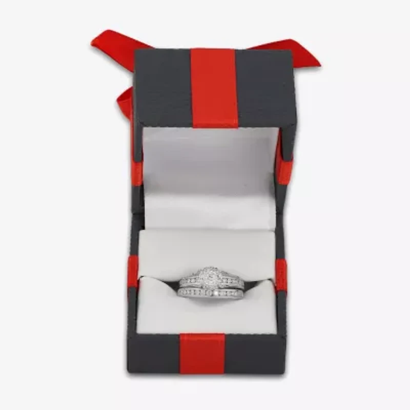 (G, Si2) Womens 1 CT. T.W. Lab Grown White Diamond 10K Gold Round Side Stone Halo Bridal Set