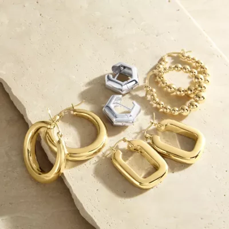 Silver Addiction Womens 14K Gold Over Silver 24.6mm Hoop Earrings