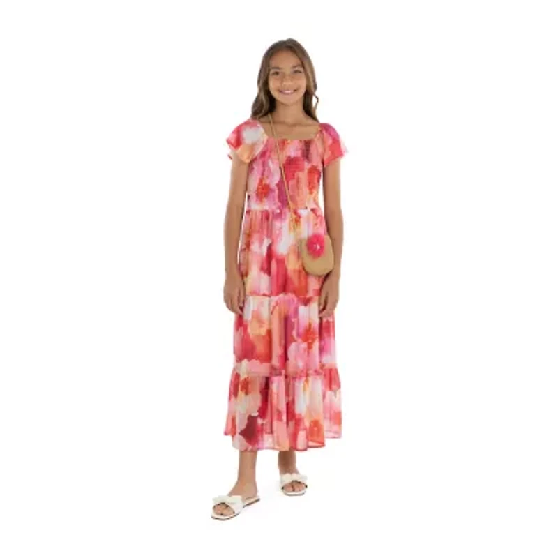 Speechless Big Kid Girls Short Sleeve Ruffled Floral Maxi Dress