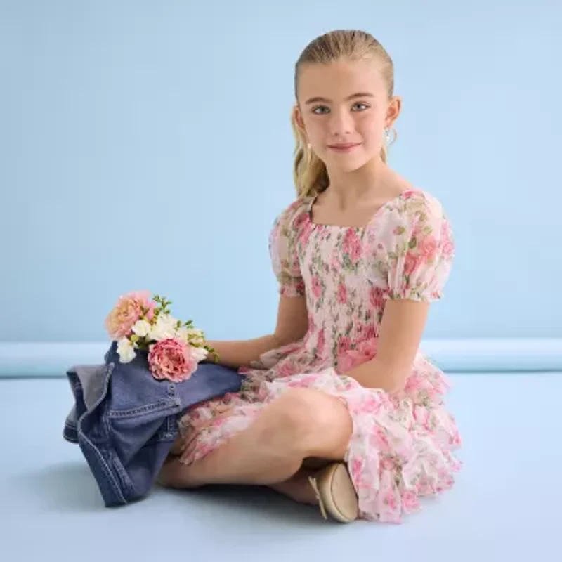 Lilt Big Kid Girls Short Sleeve A-Line Dress