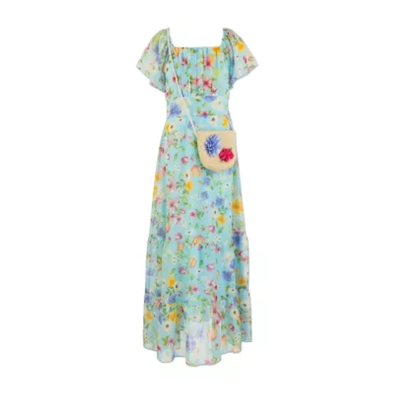 Speechless Big Kid Girls Short Sleeve Flutter Floral Maxi Dress