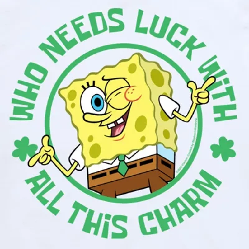 Who Needs Luck St. Patrick'S Day Little & Big Kid Boys Crew Neck Short Sleeve Regular Fit Spongebob Graphic T-Shirt