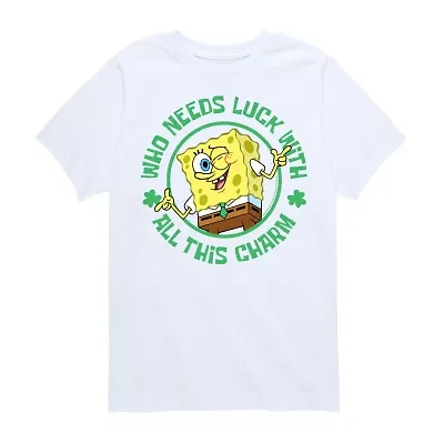 Who Needs Luck St. Patrick'S Day Little & Big Kid Boys Crew Neck Short Sleeve Regular Fit Spongebob Graphic T-Shirt