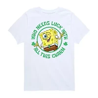Who Needs Luck St. Patrick'S Day Little & Big Kid Boys Crew Neck Short Sleeve Regular Fit Spongebob Graphic T-Shirt