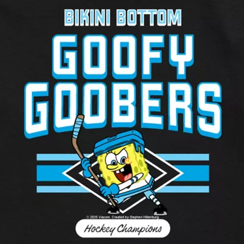 Hockey Champions Goofy Goobers Little & Big Kid Boys Crew Neck Short Sleeve Regular Fit Spongebob Graphic T-Shirt