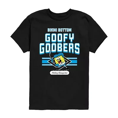 Hockey Champions Goofy Goobers Little & Big Kid Boys Crew Neck Short Sleeve Regular Fit Spongebob Graphic T-Shirt