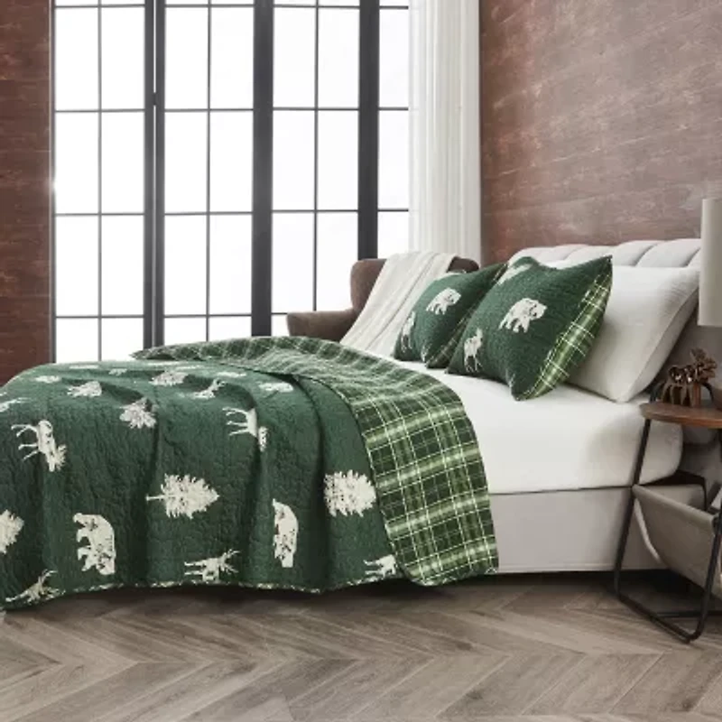 Linery Deers Trees Reversible Quilt Set