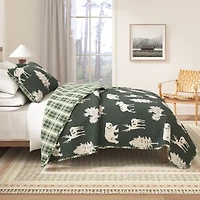 Linery Deers Trees Reversible Quilt Set