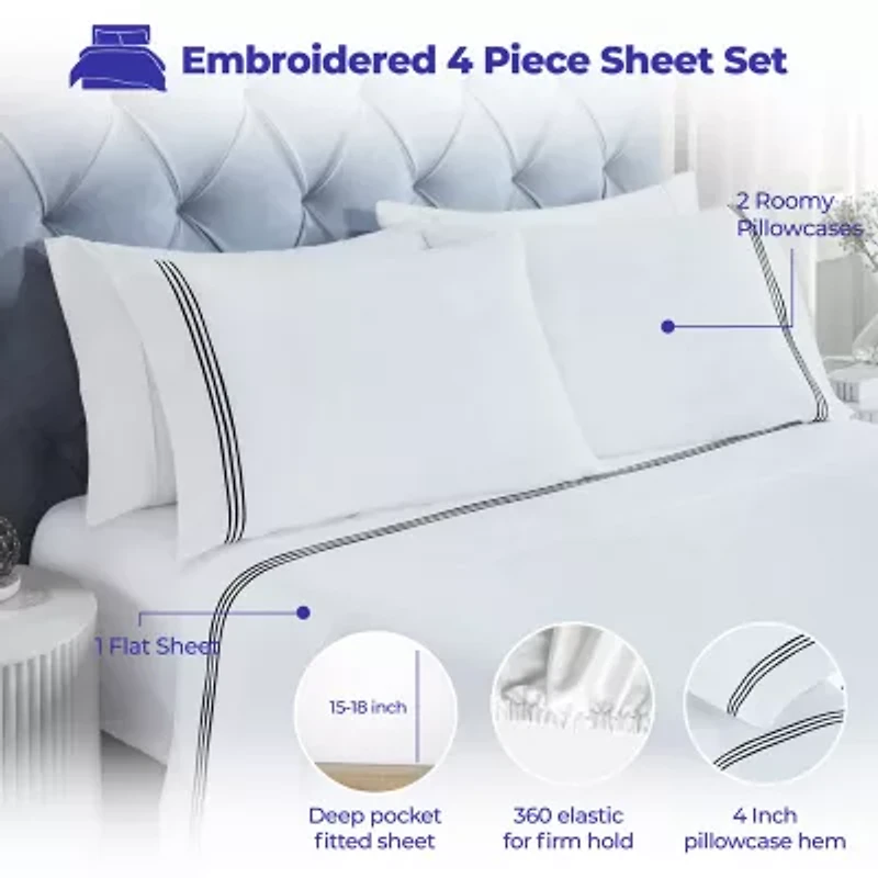 SUPERIOR® Brandon Embroidered Cotton Modern 320tc Deep Pocket Sheet Set