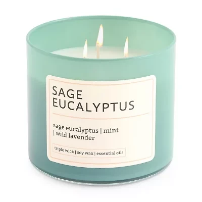 Distant Lands 14oz Sage Eucalyptus 3-Wick Scented Jar Candle