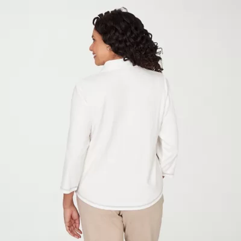Alfred Dunner Comfort And Joy Womens 3/4 Sleeve Quarter-Zip Pullover