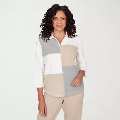 Alfred Dunner Comfort And Joy Womens 3/4 Sleeve Quarter-Zip Pullover