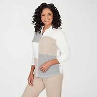 Alfred Dunner Comfort And Joy Womens 3/4 Sleeve Quarter-Zip Pullover