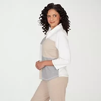 Alfred Dunner Comfort And Joy Womens 3/4 Sleeve Quarter-Zip Pullover