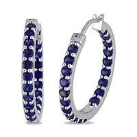Lab-Created Blue Sapphire Sterling Silver Inside-Out Hoop Earrings