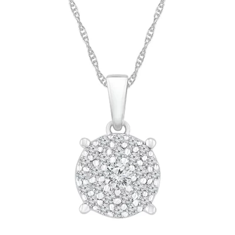 Womens / CT. T.W. Natural White Diamond 10K White Gold Round 18 Inch Pendant Necklace
