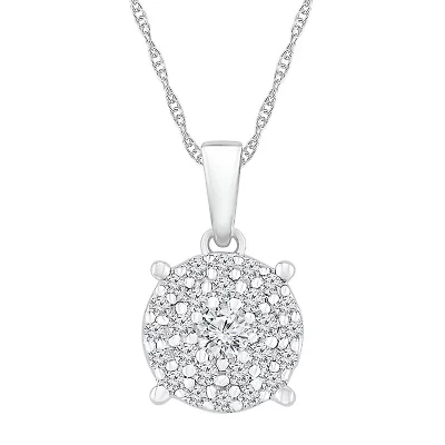 Womens / CT. T.W. Natural White Diamond 10K White Gold Round 18 Inch Pendant Necklace