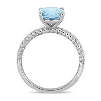 Modern Bride Gemstone Womens Genuine Blue Aquamarine 14K White Gold Engagement Ring