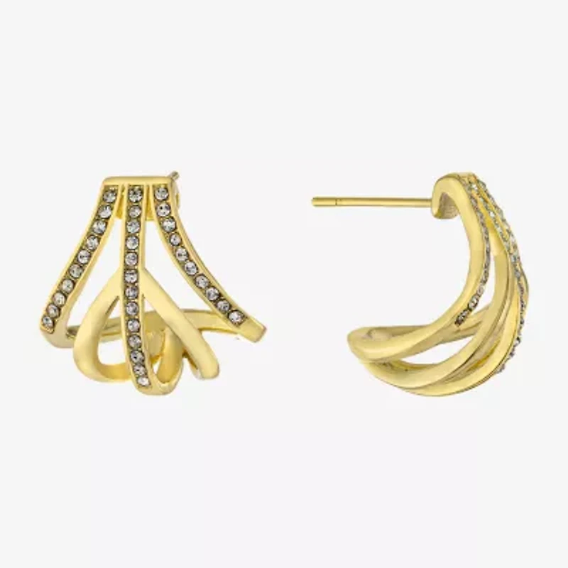 Sparkle Allure Womens Crystal 24K Gold Over Brass 18.8mm Hoop Earrings