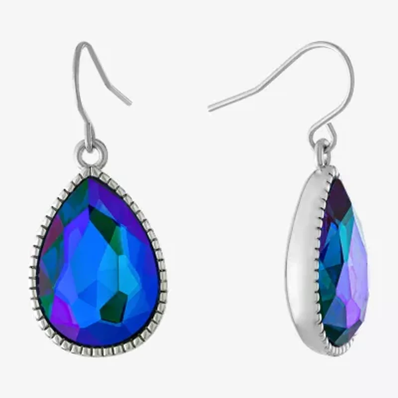 Sparkle Allure Silver Reflections Womens Blue Crystal Pure Over Brass Pear Drop Earrings