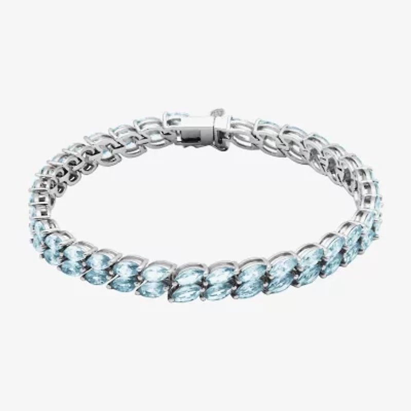 Womens Simulated Blue Aquamarine Sterling Silver Tennis Bracelet