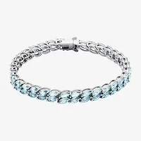 Womens Simulated Blue Aquamarine Sterling Silver Tennis Bracelet
