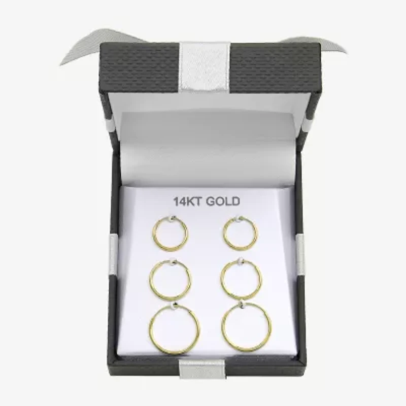 10mm, 12mm, 14mm Hoop 14K Gold 3 Pair Earring Set