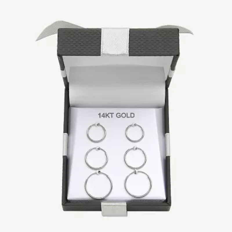 Womens 14K White Gold 3 Pair Earring Set