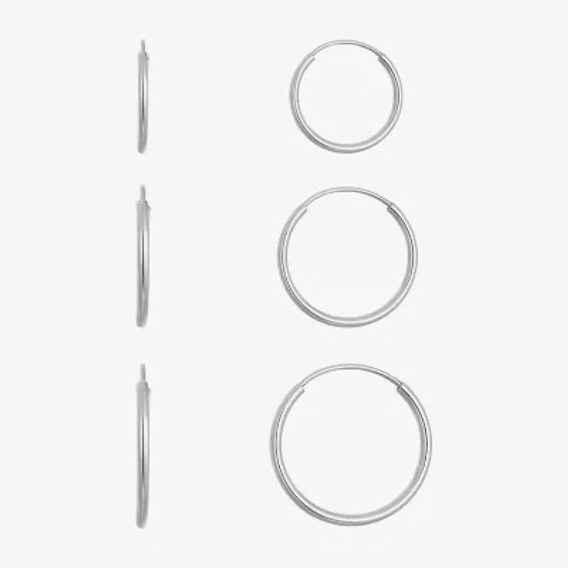 Womens 14K White Gold 3 Pair Earring Set