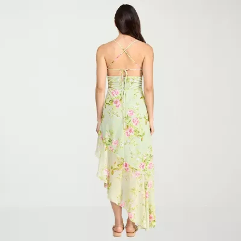 City Triangle Womens Juniors Sleeveless Floral High-Low Fit + Flare Dress