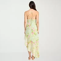 City Triangle Womens Juniors Sleeveless Floral High-Low Fit + Flare Dress