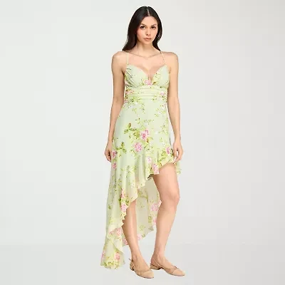 City Triangle Womens Juniors Sleeveless Floral High-Low Fit + Flare Dress