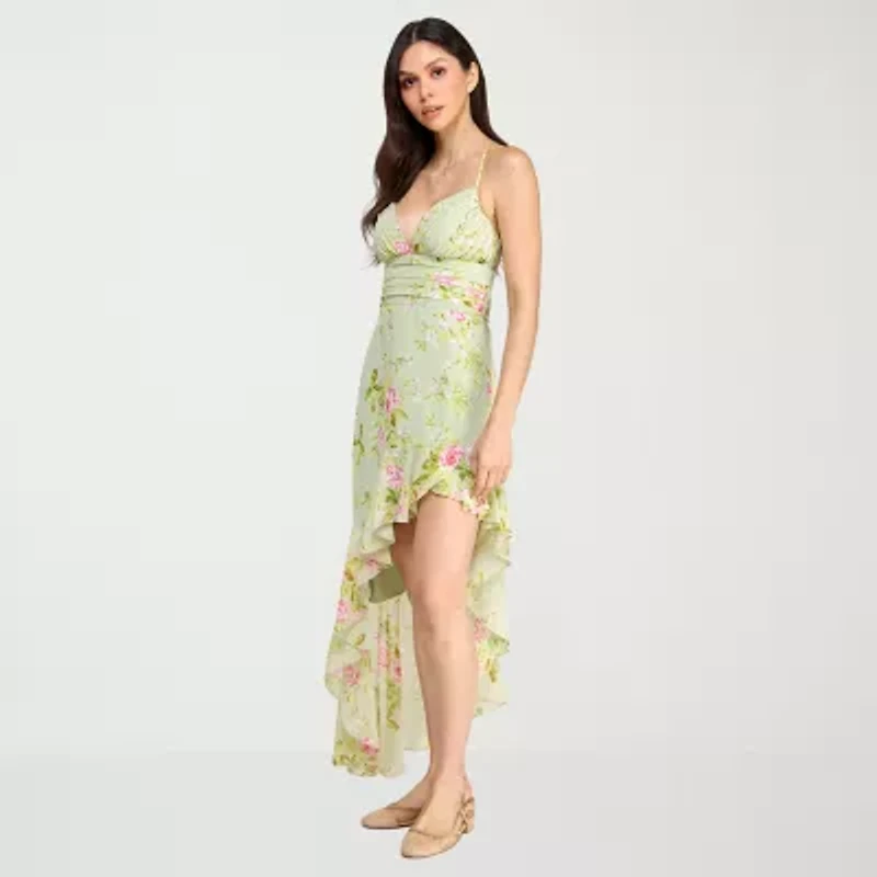 City Triangle Womens Juniors Sleeveless Floral High-Low Fit + Flare Dress