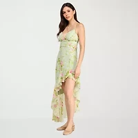 City Triangle Womens Juniors Sleeveless Floral High-Low Fit + Flare Dress
