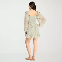 City Triangle Womens Juniors Long Sleeve Floral Fit + Flare Dress