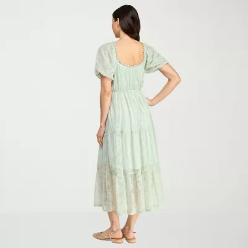 City Triangle Womens Juniors Short Sleeve Lace Fit + Flare Dress