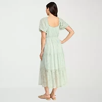 City Triangle Womens Juniors Short Sleeve Lace Fit + Flare Dress