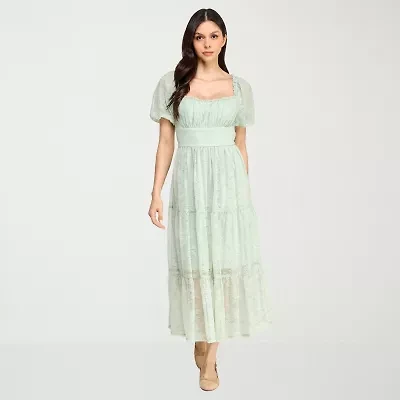 City Triangle Womens Juniors Short Sleeve Lace Fit + Flare Dress