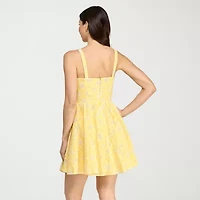 City Triangle Womens Juniors Sleeveless Embroidered Fit + Flare Dress