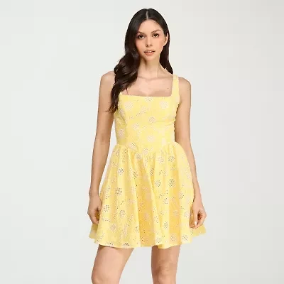 City Triangle Womens Juniors Sleeveless Embroidered Fit + Flare Dress