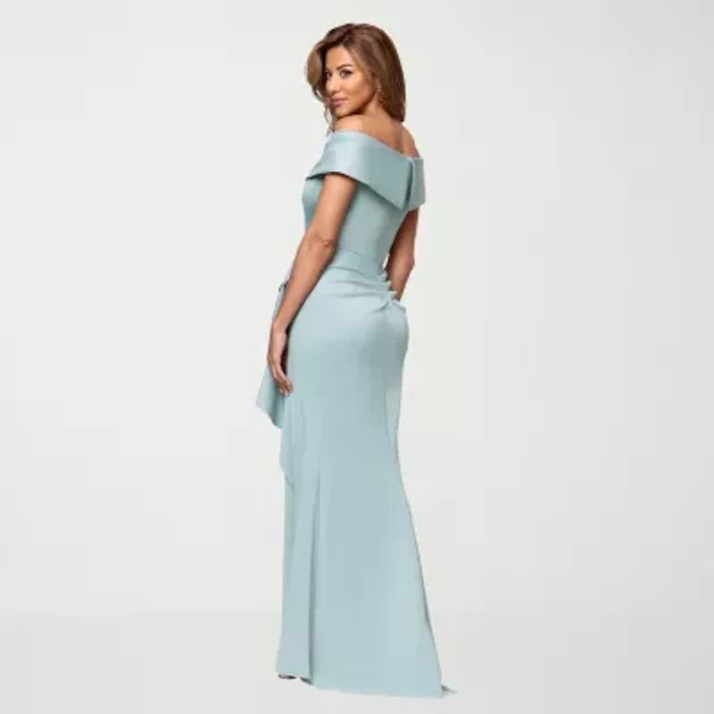 DJ Jaz Off The Shoulder Womens Short Sleeve Evening Gown